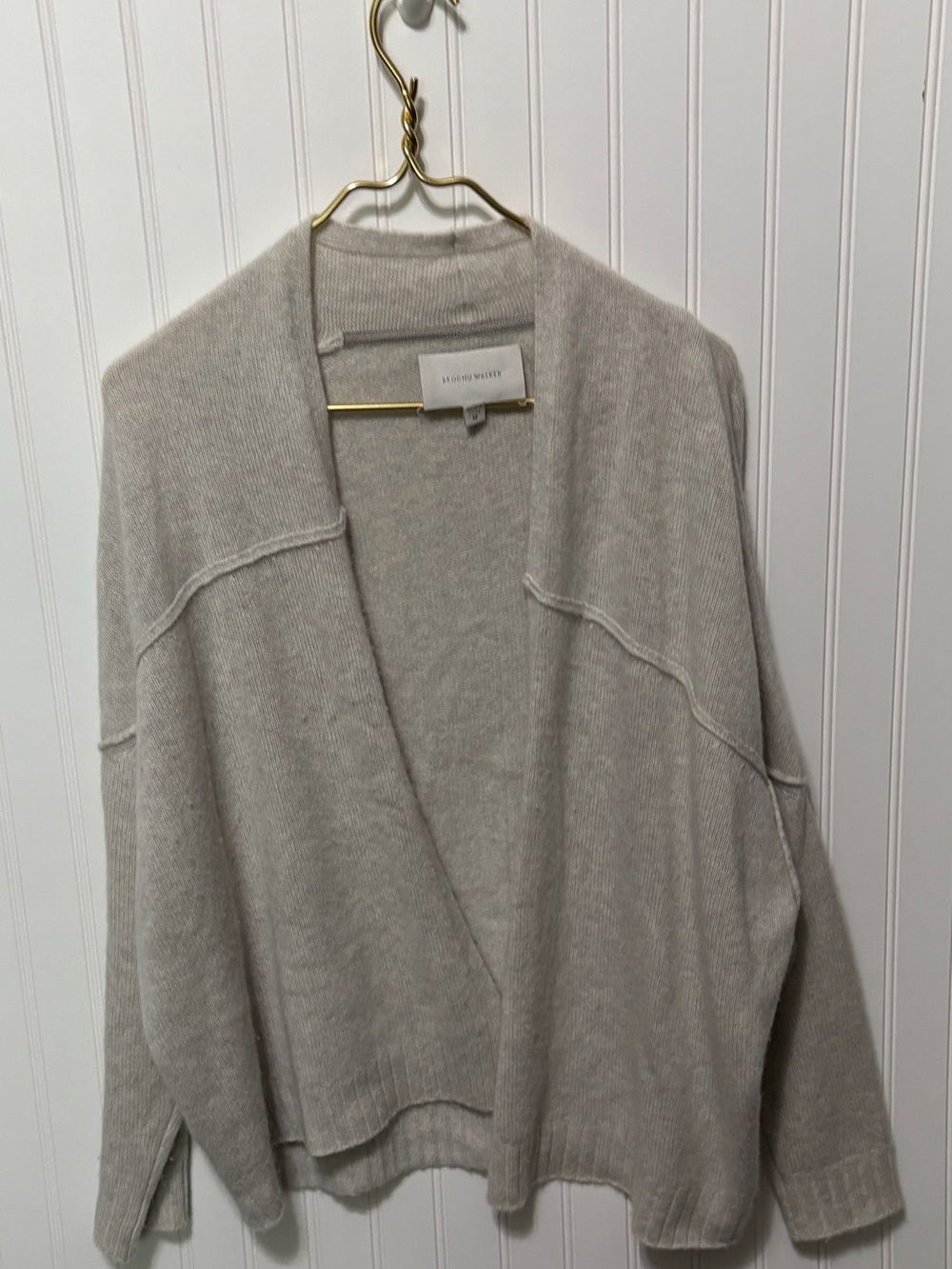 BROCHU WALKER Cashmere Open Front Knit Beige Cardigan Sweater Womens Size Medium